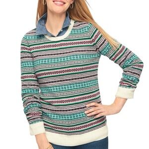 Talbots Lambswool Blend Fair Isle Crewneck Sweater Pink Green Blue Women's sz XL